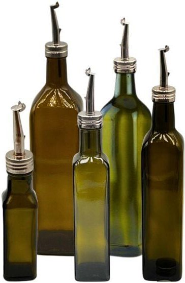 Thumbnail - mikken 2er Set Ölflasche mit Ausgießer 100 - 1000 ml Glasflasche braun grün inkl. 2 Etiketten