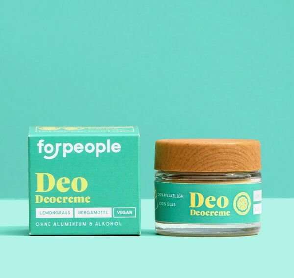 forpeople Naturkosmetik Deocreme im Glas Lemongrass & Bergamotte und Sensitiv - vegan und bio - 50g