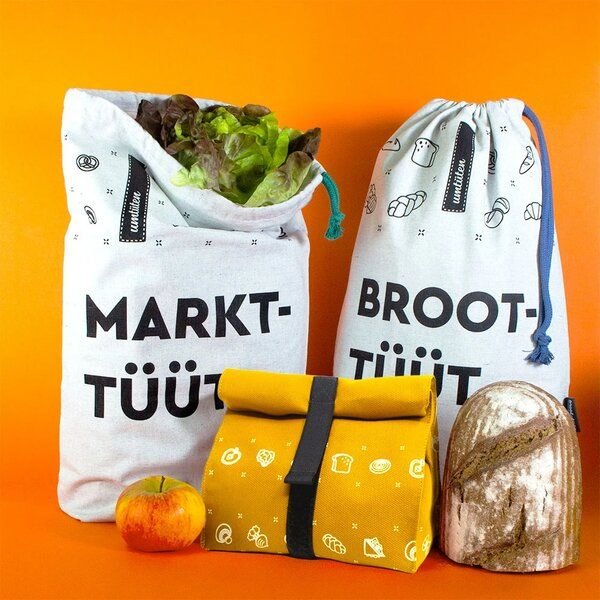 umtüten Beutel Paket: Brotbeutel, Gemüsebeutel & Snack Beutel / recycelte Bio Baumwolle
