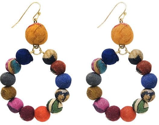 Worldfinds Kantha Petite Dangling Hoops