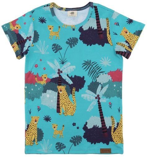 Kinder T-Shirt GOTS zertifiziert – Blau mit Leopardenmuster, Kurzarm, weich & bequem | von Walkiddy