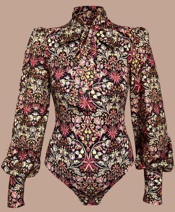 Atelier SNOW Eleganter Body mit Schleifenkragen und Puffärmeln