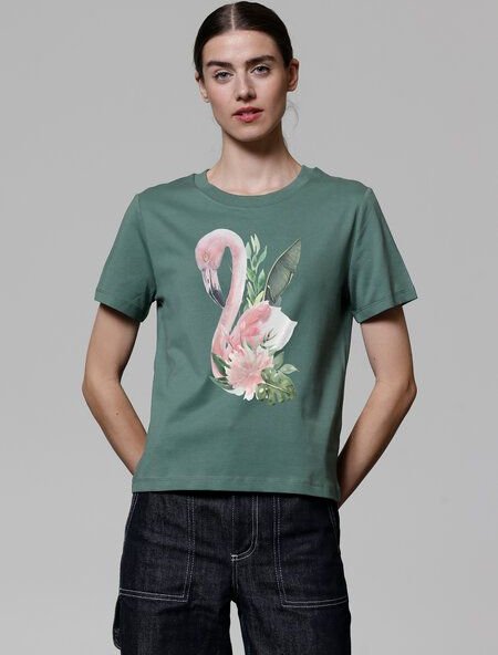 watapparel T-Shirt Frauen Flamingo mit Blumen