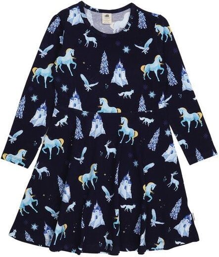 Kinder Langarmkleid Bio-Baumwolle GOTS "Fantastic Wonderland" dunkelblau – veganes, fair produziertes Walkiddy Kleid mit...