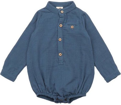 Baby Musselin-Body GOTS zertifiziert – Dunkelblau, Langarm mit Knopfleiste, weich & bequem | von Walkiddy