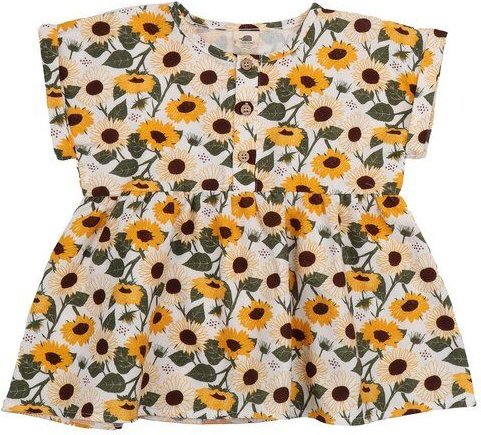Mädchen Bluse GOTS zertifiziert, Bio-Baumwolle, „Sunflowers“, Blumenmuster, Kurzarm, leicht & weich – Walkiddy