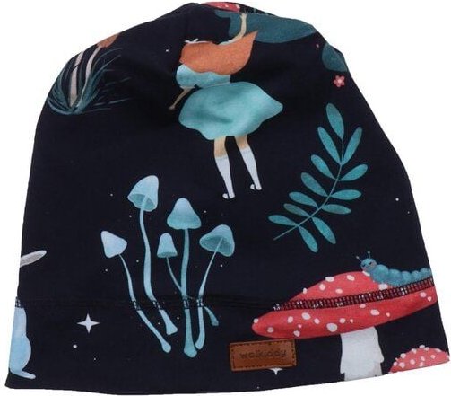 Baby Beanie GOTS zertifiziert Bio-Baumwolle, Dunkelblau, Vogel- und Pflanzenmotiv, Walkiddy