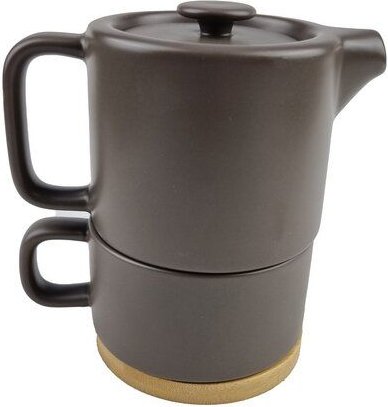 SG Sandstein-Teekanne mit Edelstahlfilter und Bambusuntersetzer