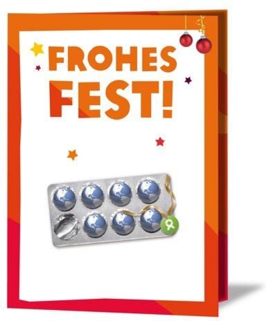 OxfamUnverpackt Spenden-Geschenk "Medikamente" (Weihnachtskarte mit Magnet)