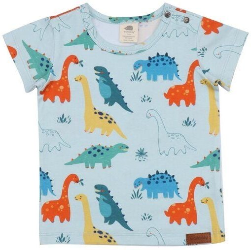Baby T-Shirt – Hellblau mit Dinosauriermotiv, Kurzarm, weich & bequem, alltagstauglich, gut kombinierbar | Walkiddy