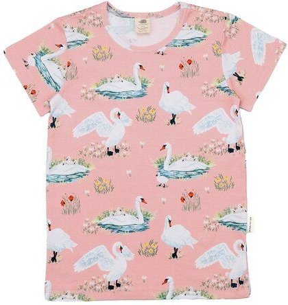 Thumbnail - Kinder T-Shirt Bio-Baumwolle GOTS Swans in Spring von Walkiddy, weiches Kurzarmshirt mit Schwanenprint, nachhaltig, haut...