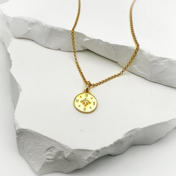 MOANINA Kette Kompass - 925 Silber/18k Gold Vermeil - 3 Längen