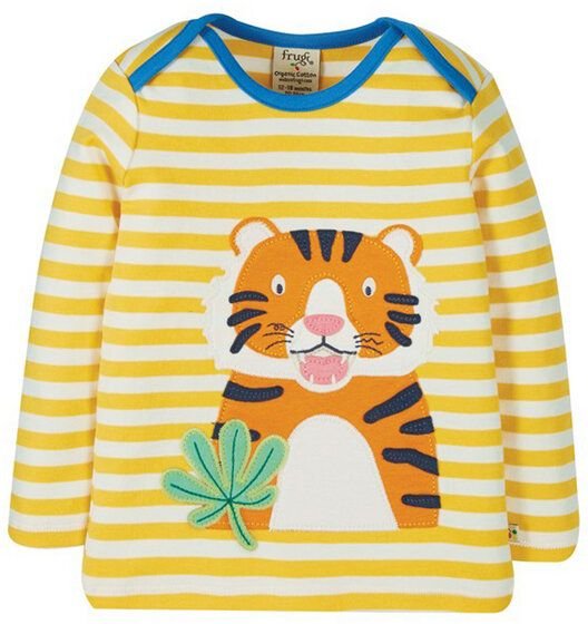 Frugi Langarm-Shirt Tiger gelb-weiß gestreift Bobby Applique Top Tiger