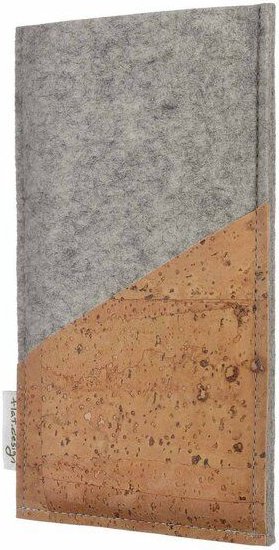 flat.design Handyhülle EVORA natur (diagonal) für Huawei Mate-Serie - 100% Wollfilz - hellgrau - Korktasche Filztasche