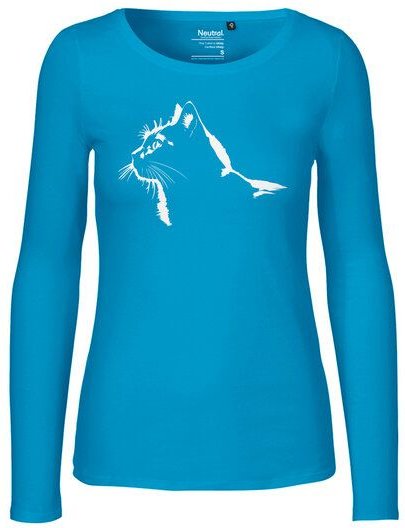 HANDGEDRUCKT "Stubentiger" Frauen Longsleeve aus reiner Biobaumwolle (kbA)