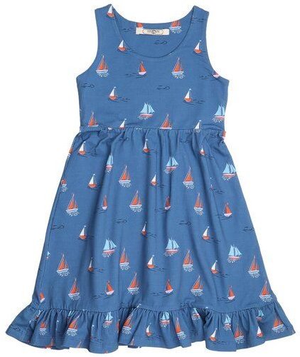 Cotokids Mädchen Kleid ärmellos – Blau mit Segelboot-Print, leicht & bequem, Sommerkleid | Walkiddy