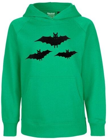 HANDGEDRUCKT "Fledermausschar" Kinder Hoody aus reiner Biobaumwolle (kbA)