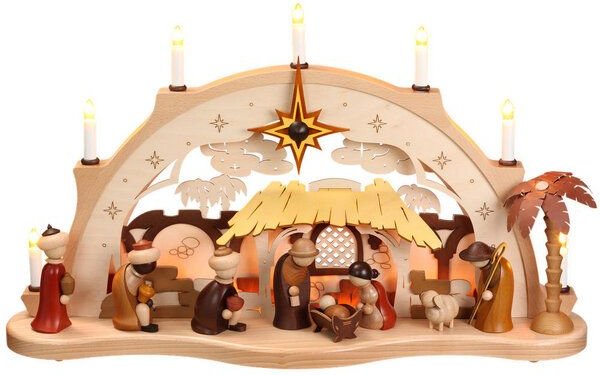 Zeidler Erzgebirge Schwibbogen Christi Geburt mit 7 Kerzen aus dem Erzgebirge