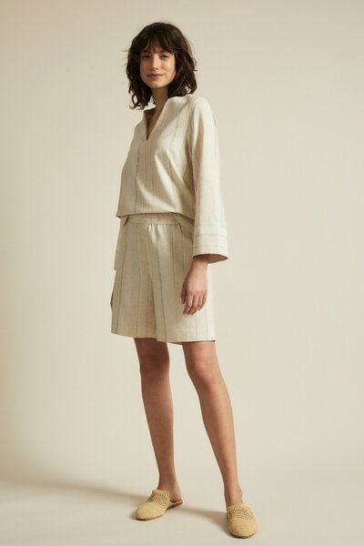 Damen Streifenshorts aus Hanf mit Bio-Baumwolle von Lanius, Farbe Powder-White