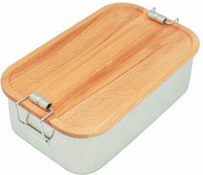 Cameleon Pack XL Edelstahl Lunchbox mit Deckel aus heimischem Buchen Holz