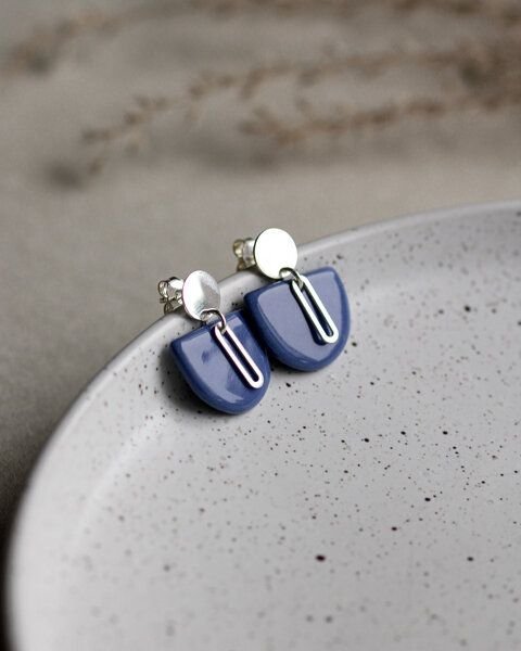 lille mus Ohrstecker 'Halbkreis Oval' aus Porzellan und 925 Silber / vergoldet