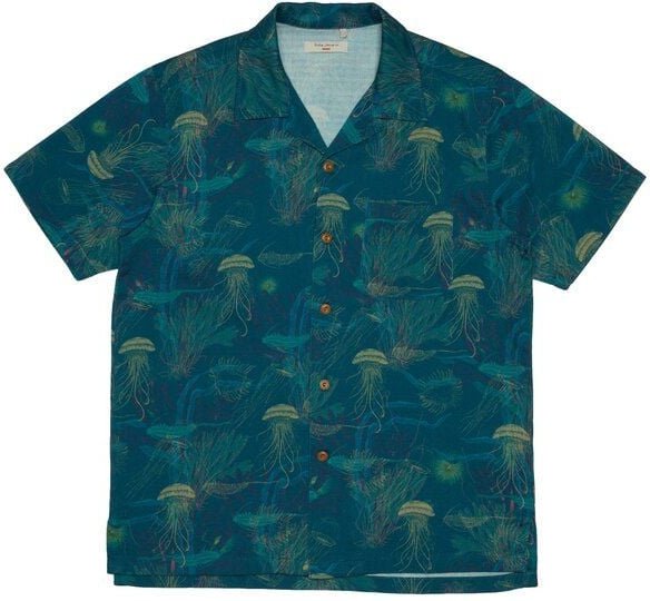 Nudie Jeans Kurzarm-Hemd Arvid Hawaii Deep Sea