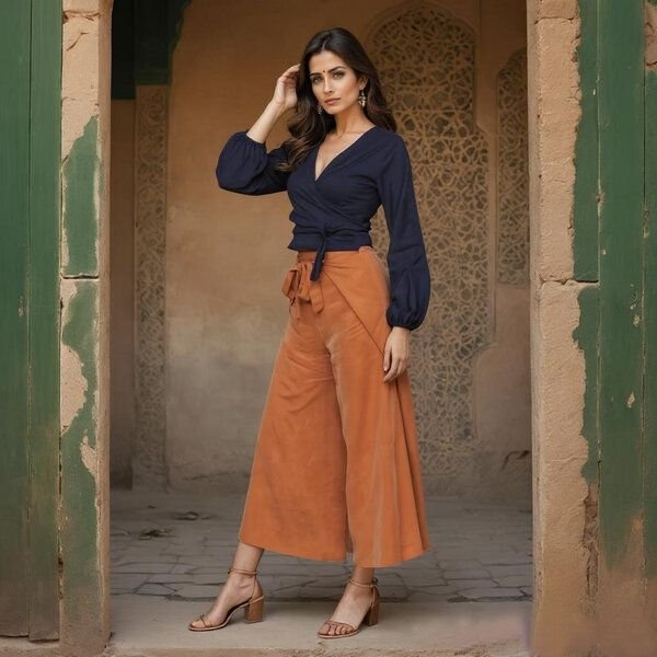ManduTrap Tencel Stoffhose Leera aus 100% Lyocell – Wickelhose cognac braun, fair & vegan