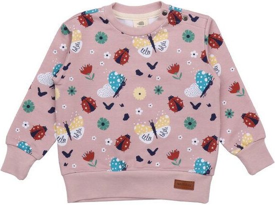 Thumbnail - Öko-Baumwolle Rosa Sweatshirt- Ladybugs & Butterflies: GOTS-zertifiziert, Elastan-Mix, Faire Produktionspraxis – Walkidd...