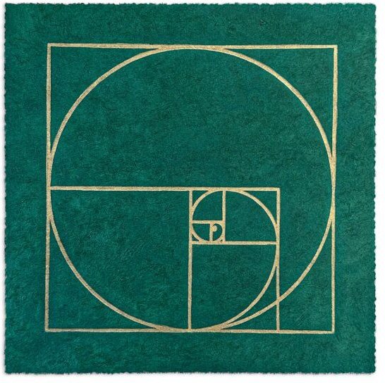Veskor Cassiopeia FIBONACCI SEQUENZ Heilige Geometrie Linoldruck | 22 × 22 cm | Smaragdgrün