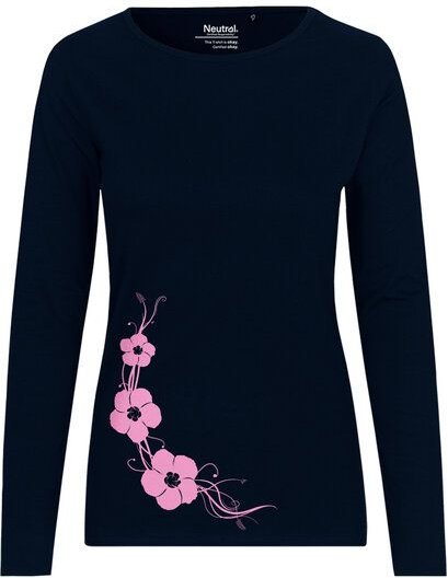 HANDGEDRUCKT "Hibisken" Frauen Longsleeve aus reiner Biobaumwolle (kbA)