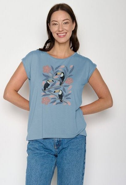 GREENBOMB Tucan Flower Timid - Lässiges Shirt aus LENZING TENCEL Mix / hochwertiger Print / Fair & Vegan