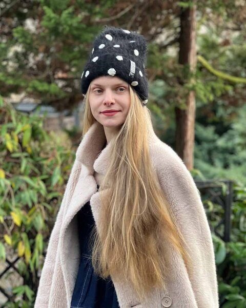 PANAPUFA Gepunktete Mütze aus Mohair und Alpaka