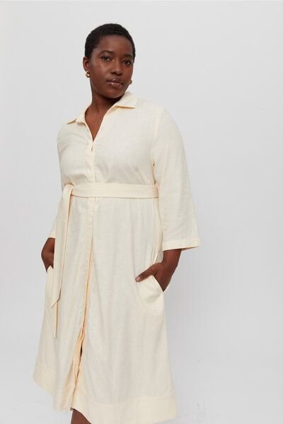 AYANI Mariam Leinenhemdkleid | Stilvolles Midi-Shirt-Dress mit breitem Gürtel