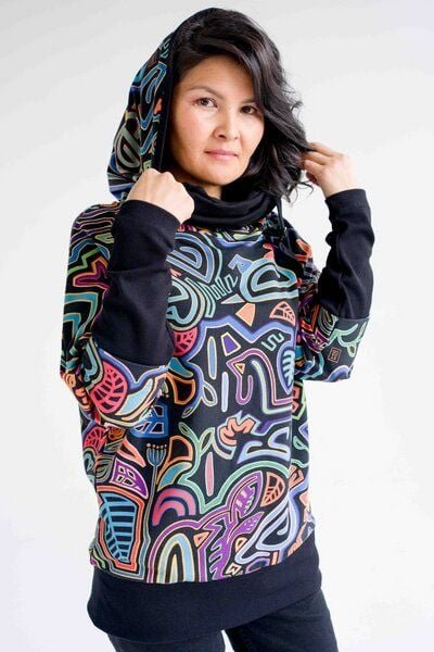 KOKOworld Sweatshirt Pulli Poko – Kimono-Schnitt mit Schal-Kapuze & Gürtel – Bio-Baumwolle, fair & nachhaltig in EU prod...