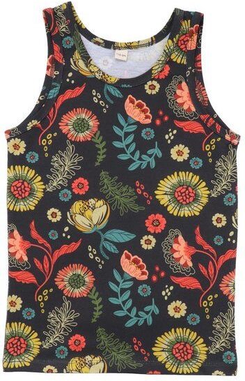 Baby Achselshirt GOTS-zertifiziert aus Bio-Baumwolle anthrazit mit buntem Blumenmuster – Walkiddy