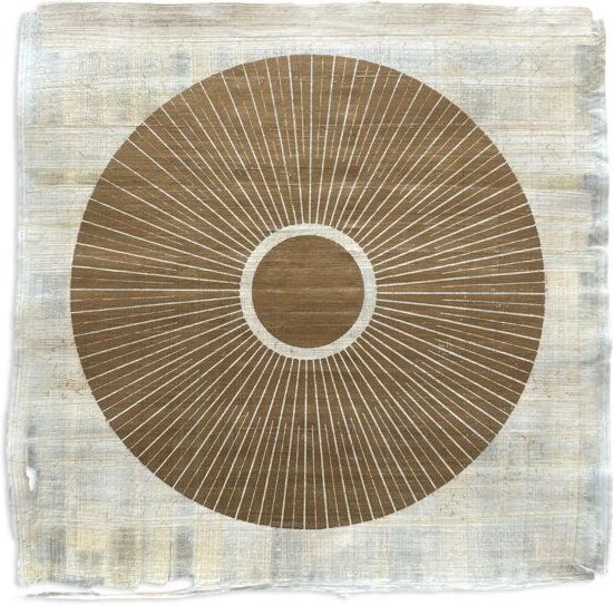 Veskor Cassiopeia CENTRAL SUN PAPYRUS Sonnen Linoldruck | 24 × 24 cm | Warmgold auf natürlichem Papyrus-Papier
