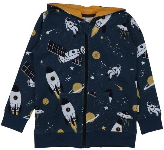 Kinder Sweatjacke GOTS-zertifiziert aus Bio-Baumwolle dunkelblau mit Space-Motiv & Kapuze – Walkiddy