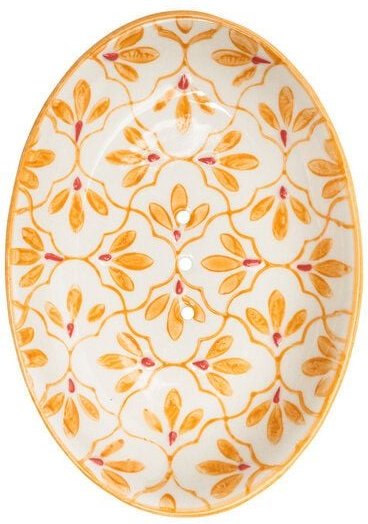 TRANQUILLO Ovale Seifenschale aus Steinzeug mit bunten Mustern 14 cm