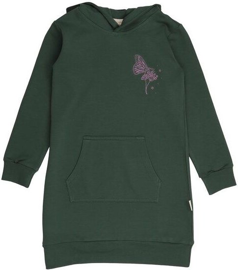 Kinder Sweatkleid – Dunkelgrün mit Blumenmotiv, langärmelig, weich & bequem, wärmend, alltagstauglich | Walkiddy