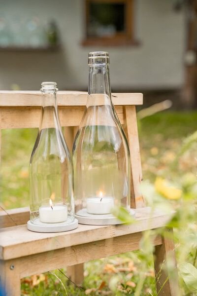 MaBe Windlicht - Klassik - puristisch - Upcycling aus der Big Bottle Weinbrand Flasche