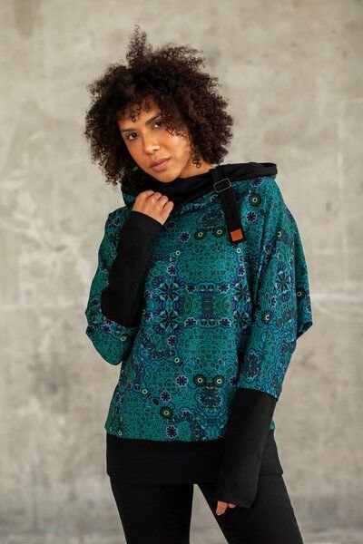 KOKOworld Sweatshirt Pulli Poko – Kimono-Schnitt mit Schal-Kapuze & Gürtel – Bio-Baumwolle, fair & nachhaltig in EU prod...