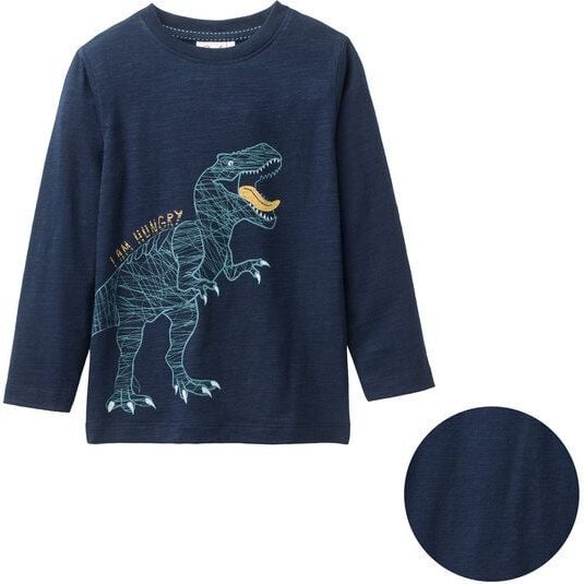 People Wear Organic Langarm Shirt, dunkelblau, "T-Rex", Bio-Baumwolle
