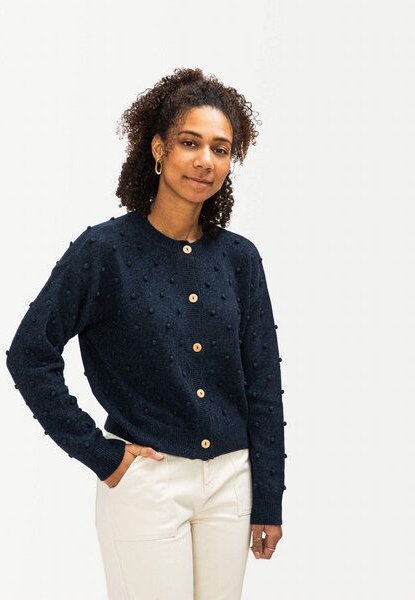 Matona Gestrickter Cardigan mit Bommelmuster und Rundhalsausschnitt für Frauen / Popcorn Cardigan