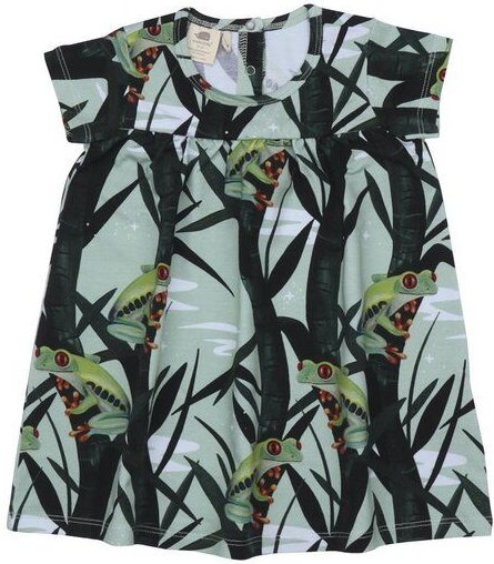 Kleinkinder Kleid GOTS zertifiziert, grün, Frosch-Allover, Kurzarm, weich – Walkiddy
