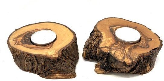 Olivenholz erleben Teelichthalter rustikal aus Olivenholz, einzeln oder als Set