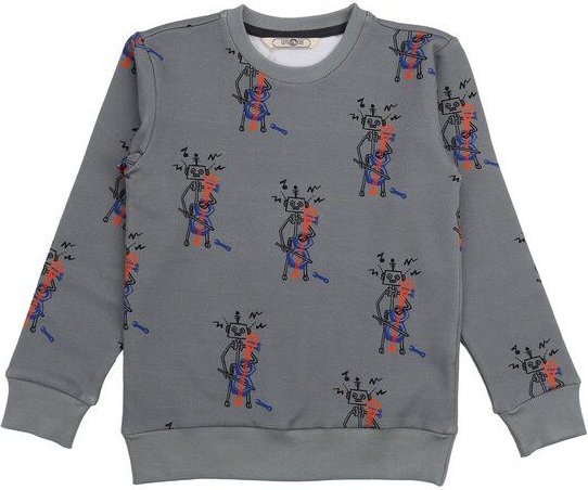 Cotokids Kinder Sweatshirt GOTS zertifiziert, Bio-Baumwolle, grau, „Recycling Melody“, Allover-Print, weich – Walkiddy