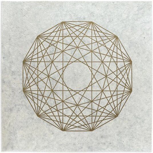 Veskor Cassiopeia 6-ORTHOPLEX HEXACROSS Heilige Geometrie Linoldruck | 40 x 40 cm | Gold auf Naturweiß