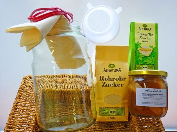 Wellness-Drinks Kombucha - Komplettpaket für 2,5 Liter: Bio Kombucha mit Zubehör