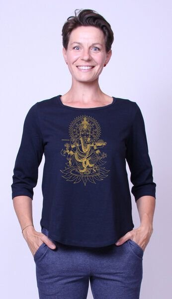 Peaces.bio - handbedruckte Biomode Bio-Damen-3/4 Arm Shirt Ganesha