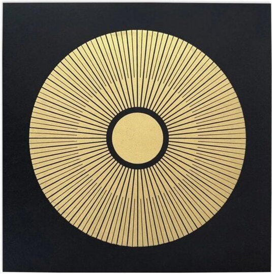 Veskor Cassiopeia CENTRAL SUN Sonnen Linoldruck | 50 × 50 cm | Gold auf Schwarz